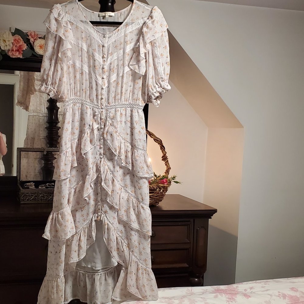 LoveShackFancy Silk Floral Midi Dress Medium
